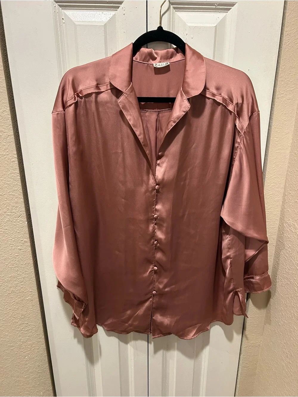 Free People Intimately Satin Silky Blouse Dusty Rose Academia Casual Street,XS